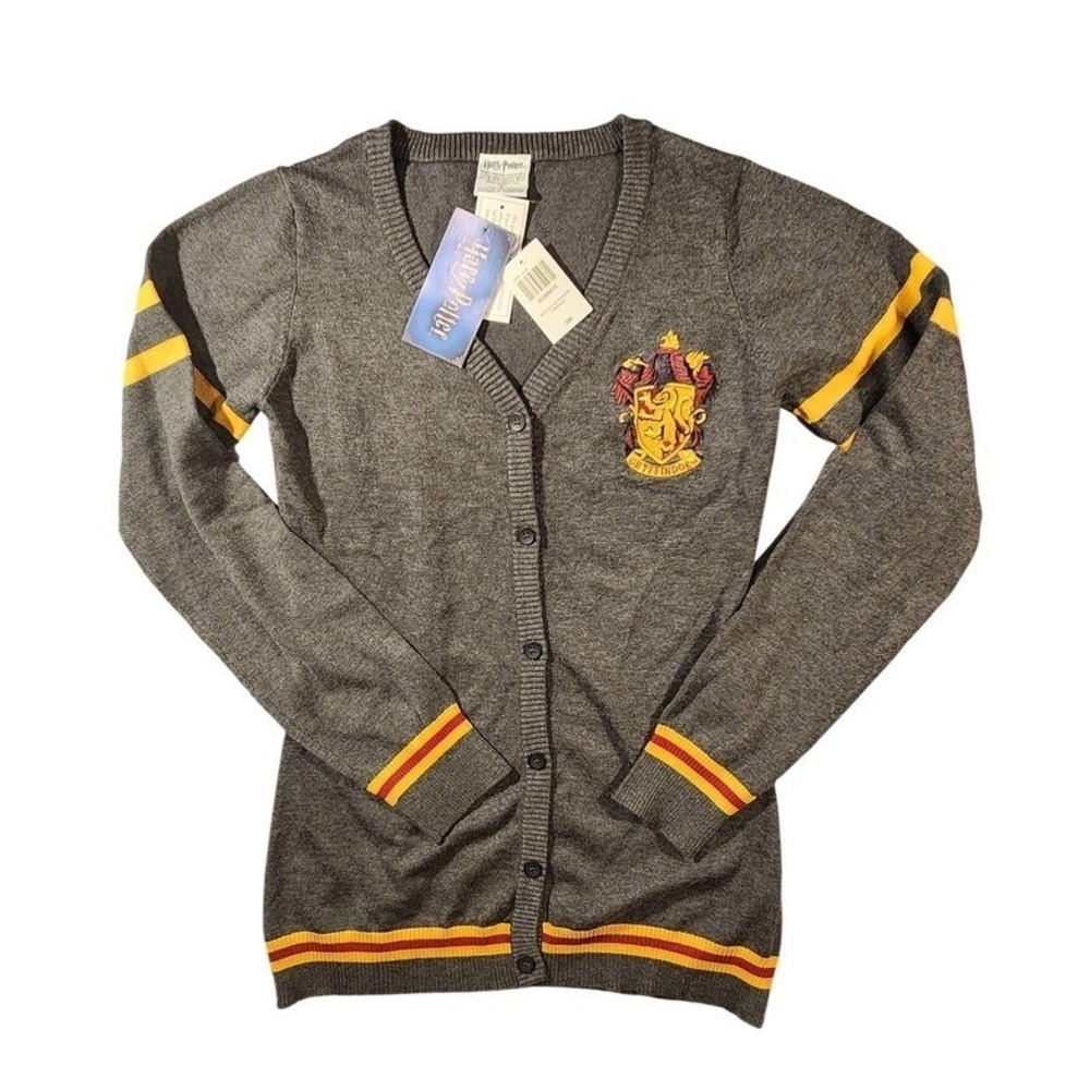Harry Potter Cardigan Sweater Womens‎ Small Gray Gryffindor Crest Hot Topic